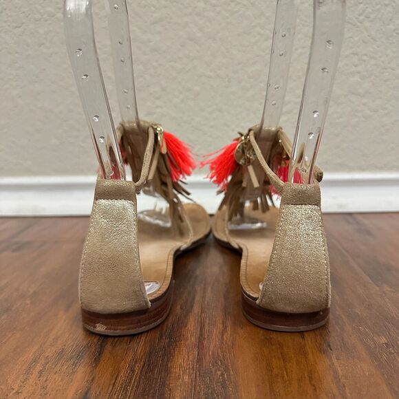 LILLY PULITZER Zoe Sandals Metallic Leather Fringed Ankle Strap - Picture 7 of 10